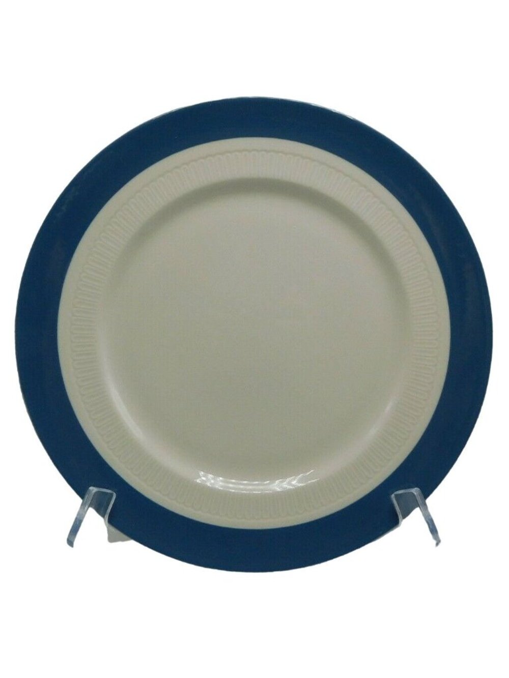 Syracuse China Blue Rimmed Dinner Plate With Grooves 11 1/4" Wide Vintage